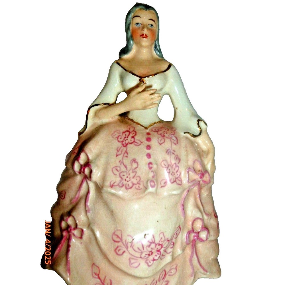 Vintage 1948 Arnart Arbeson Porcelain Victorian Lady‎ Figurine Pink Gold Trim